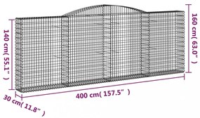 vidaXL 5 db íves horganyzott vas gabion kosár 400x30x140/160 cm