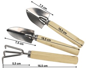 Kerti szerszámok, 3 db-os szett, természetes fa/ezüst, VERDE