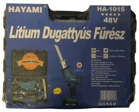 Erőteljes dugattyús fűrész HAYAMI HA-1015 + 2 x 48 V elem + tartozékok + tok
