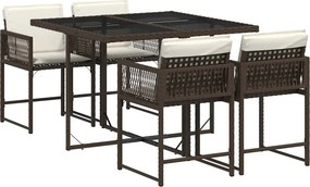 vidaXL 5 részes barna polyrattan kerti étkezőgarnitúra párnákkal