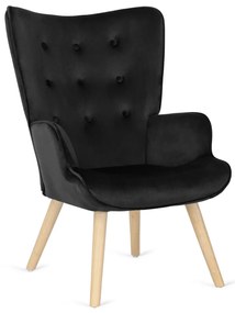 Füles Fotel Lábtartóval Fekete Bársony Kárpittal. LOZANO 2