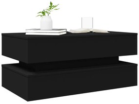 fekete dohányzóasztal LED-lámpákkal 90x50x40 cm