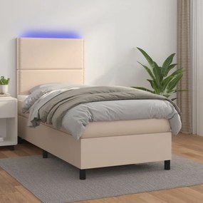 cappuccino színű műbőr rugós ágy matraccal és LED-del 80x200 cm