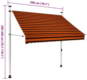 narancssárga és barna kézzel feltekerhető napellenző 200 cm
