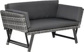 Outsunny Poly Rattan Kerti Kanapé 2 Személyes Kültéri Bútor Lounge Kanapé Kerti Pad Lounger Összecsukható Karfa Acél Szürke 129 x 63 x 67 cm | Aosom