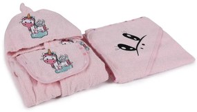 Rózsaszín pamut gyerek fürdőköpeny és fürdőlepedő szett 3 db-os 0-2 év Unicorn – Foutastic