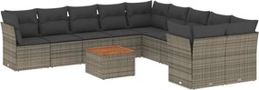 vidaXL 11 részes szürke polyrattan kerti ülőgarnitúra párnákkal