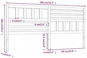 fekete tömör fenyőfa ágyfejtámla 186 x 4 x 100 cm