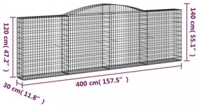 9 db íves horganyzott vas gabion kosár 400x30x120/140 cm