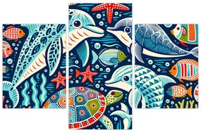 Kép – Rajzolt vízi állatok (90x60 cm)