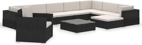 vidaXL 12-részes fekete polyrattan kerti bútorszett párnákkal