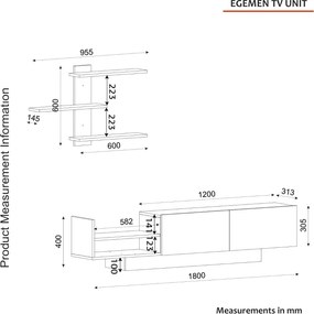TV szekrény "EGEMEN" 180x40x31,8 cm, fehér