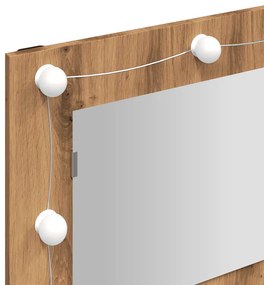 kézműves tölgy tükrös szekrény LED-ekkel 90 x 31,5 x 62 cm