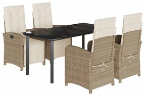 vidaXL 5 részes bézs polyrattan kerti étkezőgarnitúra párnákkal