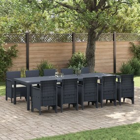 11 darabos Kerti Étkezőszett Párnákkal Antracit Polirattan, Kerti Asztal Antracit 150x100x73 cm Polirattan, Kerti Székek Párnákkal 2 db Antracit Polirattan, Kerti Székek Párnákkal 4 db Antracit Polirattan