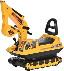 HOMCOM Ride-on kotrógép kanállal és kürttel, gyermek kotrógép tárolóval az ülés alatt, sárga