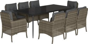 vidaXL 9 részes szürke polyrattan kerti étkezőgarnitúra párnával