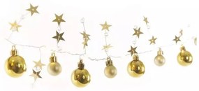LED karácsonyi fényfüzér – arany gömb csillagokkal, 1,9m, 2xAA, beltéri, meleg fehér, idő.