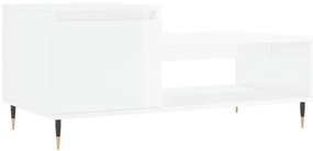 Magasfényű fehér szerelt fa dohányzóasztal 100 x 50 x 45 cm