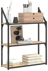 3 szintes sonoma tölgy színű szerelt fa fali polc 60x21x78,5 cm