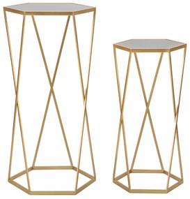 Hatszögletű Arany színű modern kisasztal szett tükör üveglappal – 2 db