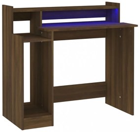 barna tölgy színű szerelt fa íróasztal LED-ekkel 97x45x90 cm