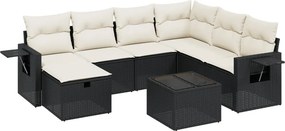 vidaXL 8 részes fekete polyrattan kerti ülőgarnitúra párnákkal
