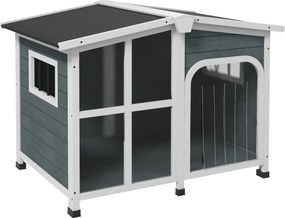 PawHut Kis Fa Kutyaház Nála Elforgatható Aszfalt Tető, Akryl Elülső Ajtó Függönnyel és Kivehető Aljjal 101x66.5x70.5 cm Sötétszürke | Aosom