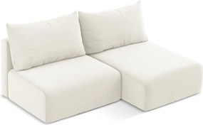 Krémszínű bársony kinyitható-tárolóhelyes sarokkanapé (jobb oldali-heverő résszel) Kalena – Makamii