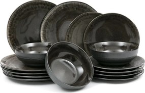 Ebédlőtál Fekete 18EL 6FŐS Kézzel Festett