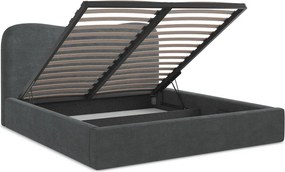 Sötétszürke kárpitozott ágyneműtartós franciaágy ágyráccsal 160x200 cm Kahai – Makamii