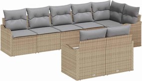 vidaXL Kerti Kanapé Szett 8 pcs Bézs polirattan