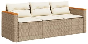 3 személyes bézs polyrattan kerti kanapé párnával