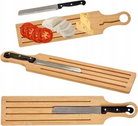 Hosszúkás Bambusz Tálalódeszka 10,5X49,5CM 28CM-ES Késsel