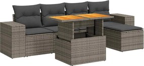 vidaXL 6 részes szürke polyrattan kerti ülőgarnitúra párnákkal