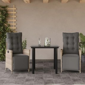 3részes világosszürke polyrattan kerti étkezőgarnitúra párnával