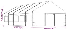 fehér polietilén pavilon tetővel 11,15 x 5,88 x 3,75 m