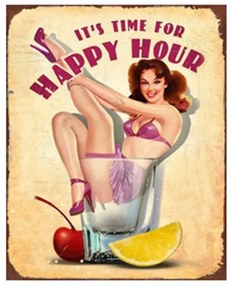 Retro fém falikép - 20x1x25cm - It's time for happy hour