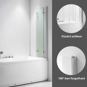 Stuxi Ravenna 120x140 összecsukható 3 szárnyú kádparaván 6 mm vastag vízlepergető biztonsági üveggel, krómozott elemekkel