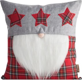 Karácsonyi párnahuzat 45x45 Chp piros fehér kockás manó applikációval