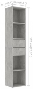 betonszürke szerelt fa könyvszekrény 36 x 30 x 171 cm