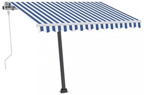 kék és fehér kézzel kihúzható póznás napellenző 350 x 250 cm