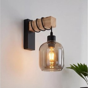 BRILAGI - Fali lámpa WOOD GLASS 1xE27/60W/230V fenyő/fekete/füstszürke