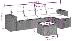 6 részes fekete polyrattan kerti ülőgarnitúra párnákkal