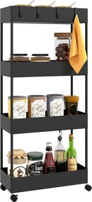 HOMCOM 4 Szintes Szervírozó Kocsi Kerekekkel, Irodai, Fürdőszobai, Konyhai Táska, Fehér, Fekete | Aosom