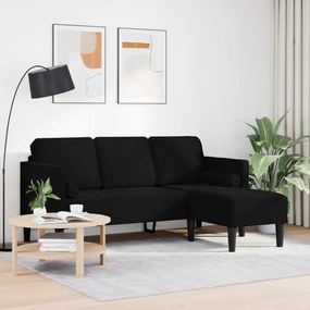3-fős kanapé chaise longue - L alakú, fekete, 160 cm bársony