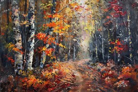 Vászonkép Canvas Tájkép Erdő Fák Ősz Ösvény Levelek 60x40