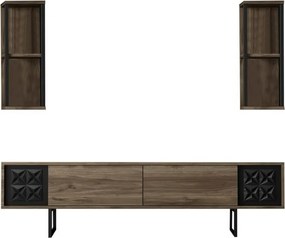 Line Walnut and Black TV-állvány polcokkal