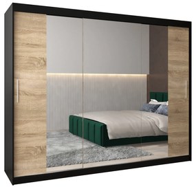 Ruhásszekrény 250 cm Toki 2 (matt fekete + szonoma tölgy). 1065034
