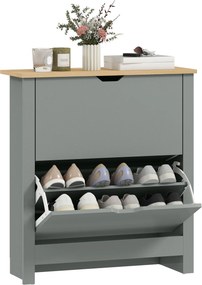 HOMCOM Shoe Cabinet with 2 Flip Drawers – Slim Shoe Rack with Adjustable Divider for up to 12 Pairs, 28.3 x 10.2 x 31.5 in, Light Gray | Aosom